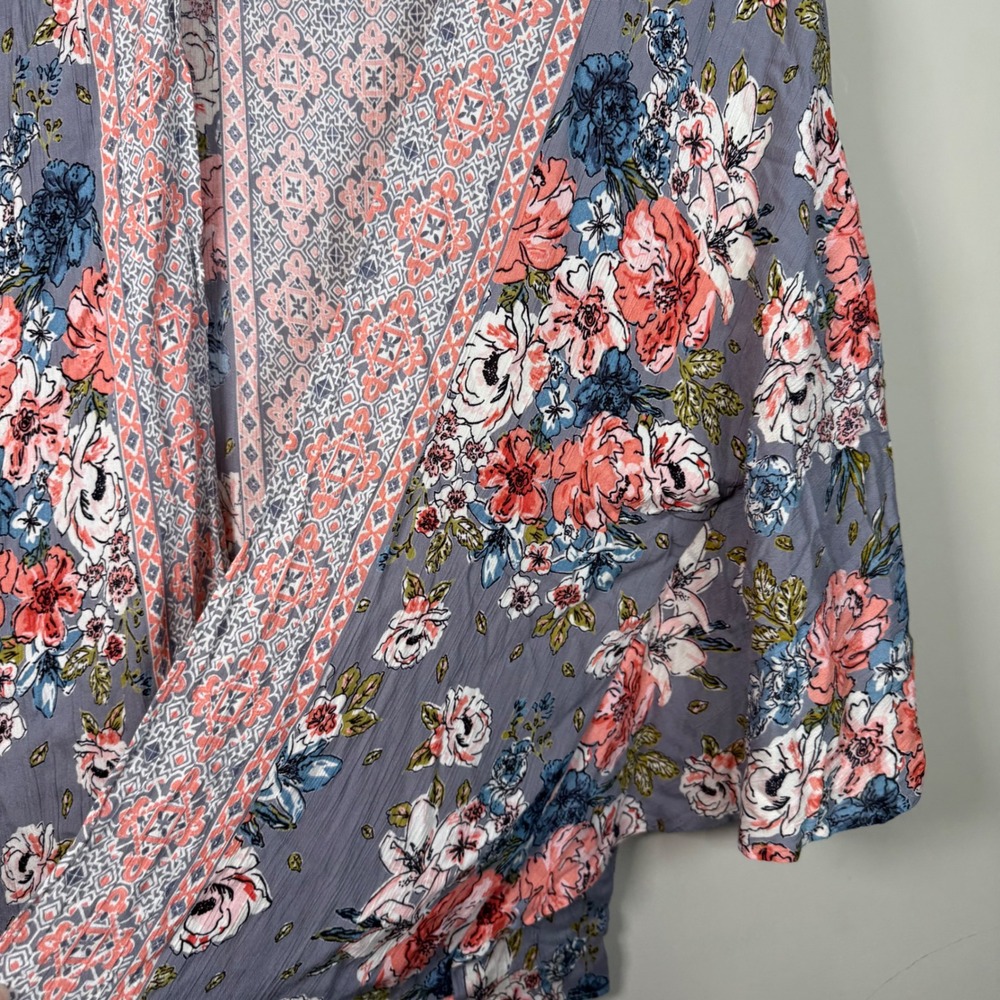 Angie Mixed Pattern Floral Boho Open Front Kimono Cardigan Medium - Picture 3 of 12